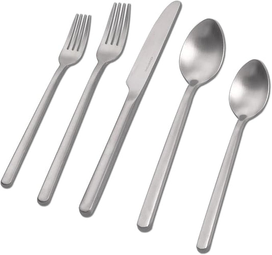 KINGSTONE 40 Piece Silverware Set, Flatware Set for 8, 18/10 Stainless Steel Cutlery Set Mirror Polished Modern Design Dishwasher Safe, Matte Silver