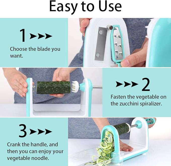 Ourokhome Rotary Cheese Grater Hand Crank, Kitchen Shredder Speed Mandolin Slicer, Zucchini Noodle Maker Spaghetti Spiralizer - 5 Blades Vegetable Slicer