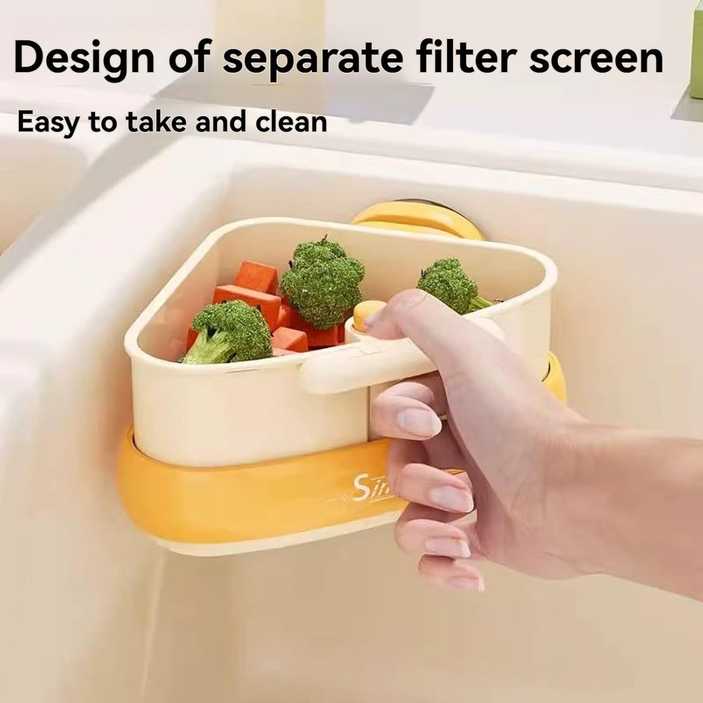 Suction Cup Sink Corner Rack, Triangular Suction Cup Corner Sink Caddy, Kitchen Sink Drain Strainer Basket for Kitchen Bathroom Dishware (Orange+Green)