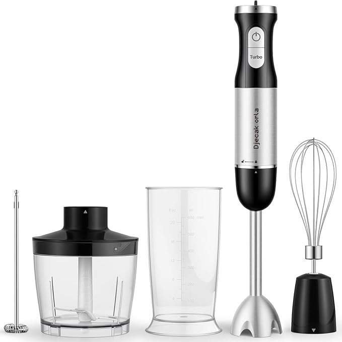 Upgraded 1100W 5-in-1 Immersion Hand Blender – 30 Speed Settings, Up to 15,500 RPM, Handheld with Milk Frother & Food Processor, Black