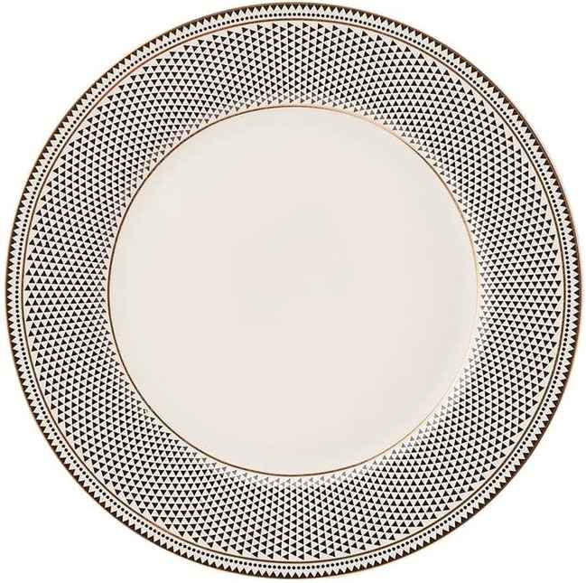 Karaca Globe 24-Piece Dinnerware Set for 6 People - Kitchen Dish Set for Salad, Soup, Pasta, Noodle & More - Modern Chic Porcelain Dishware Plate Set (White with Black Triangle Design)
