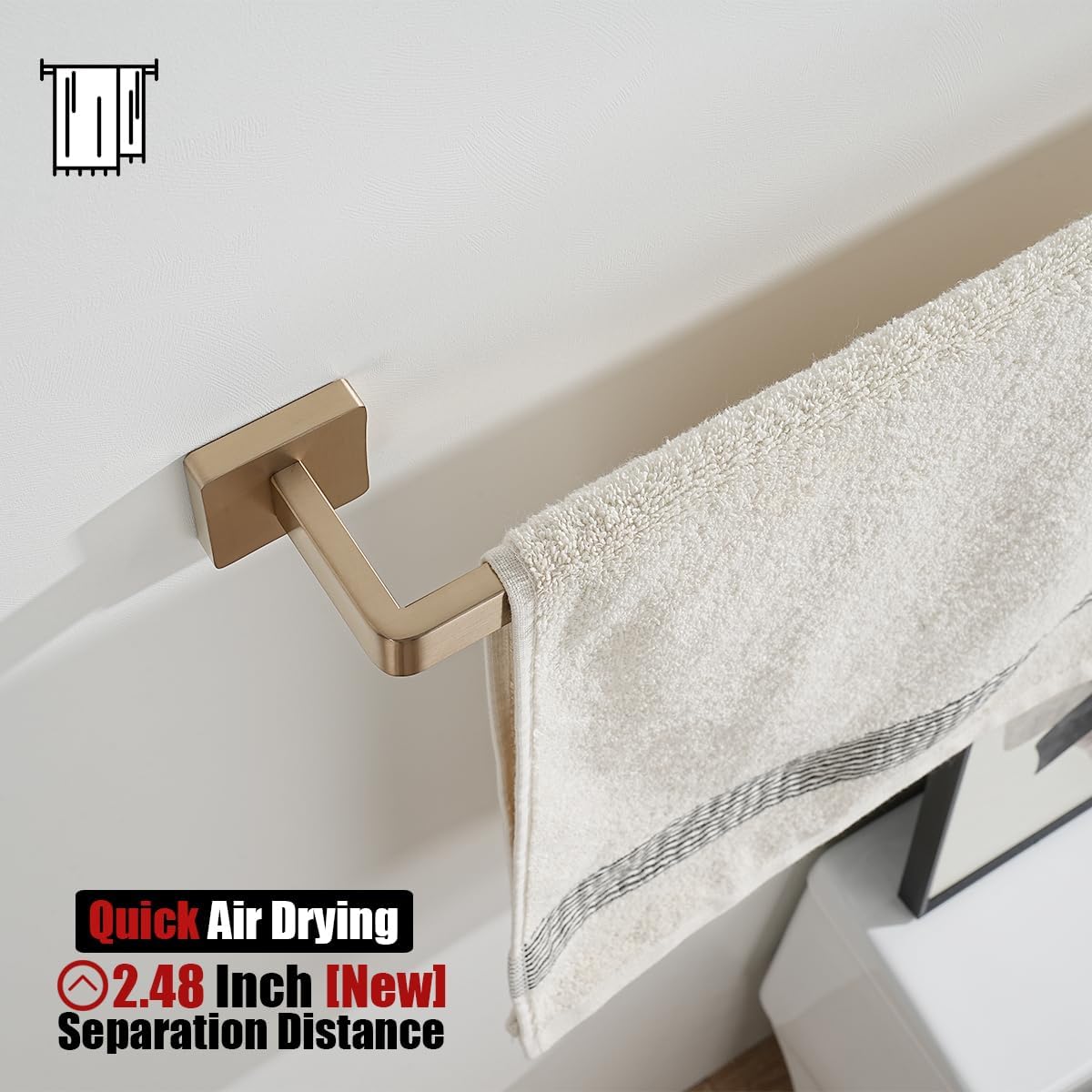 JQK Champagne Bronze Towel Bar, 16 Inch 304 Stainless Steel Thicken 0.8mm Towel Rack Bathroom, Towel Holder Wall Mount, Total Length 18.41 Inch, TB250L16-CB