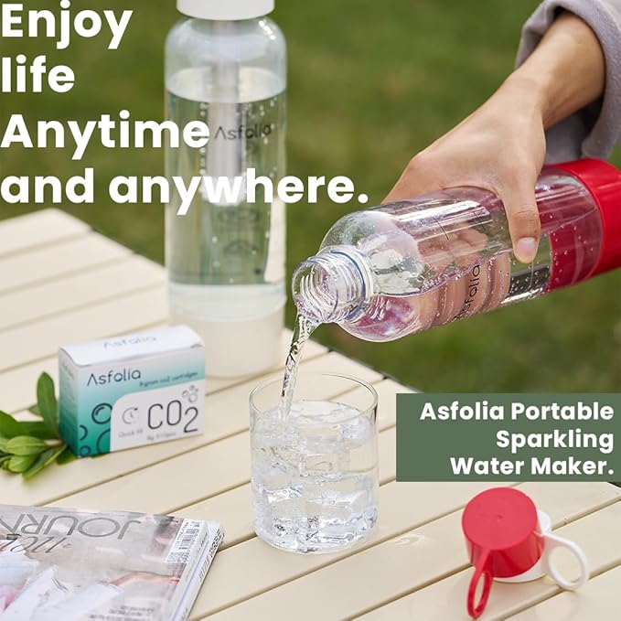 Portable Sparkling Water Maker - Travel Soda Maker for Home & Outdoor, 1L Carbonating Bottle, 10 pcs CO2 Cylinders, Compact Carbonated Water Machine for Flavored Drinks, Soda Machine (White)