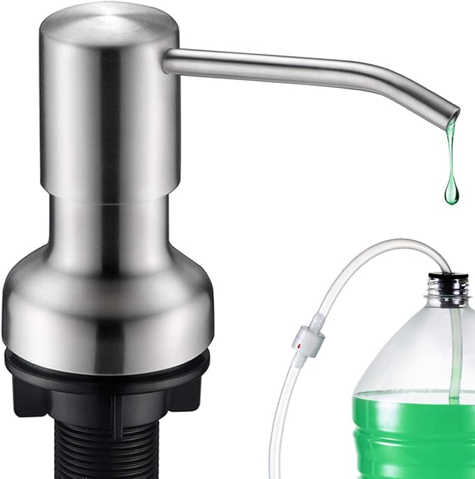Soap Dispenser for Kitchen Sink, SonTiy Kitchen Dish Soap Dispenser Pump Brushed Stainless Steel Liquid Soap Dispenser with 47" No-Spill Extension Tube with Check Valve+17 OZ Bottle, Powerful Suction