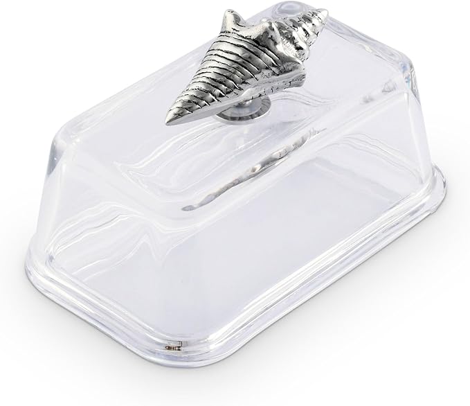 Arthur Court Glass Butter Dish with Lid Shell Knob | Classic 2-Piece Design Covered Butter Keeper | Covers and Holds a Standard Stick of Butter | Ocean / Seaside Décor