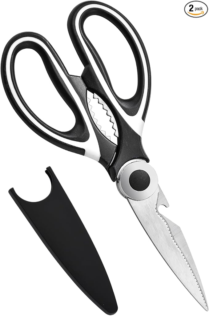 Multipurpose kitchen scissors, heavy duty meat poultry scissors, spice scissors, food cooking scissors, stainless steel utility scissors (2, white)