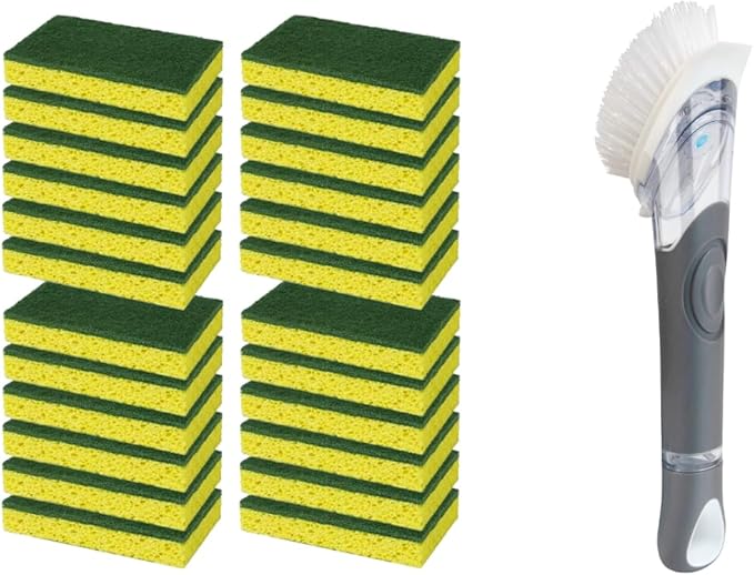 CELOX 24 Pack Dish Sponge for Kitchen, Dish Brush with Soap Dispenser for Cleaning Pots, Dishes, Bowls, Gray