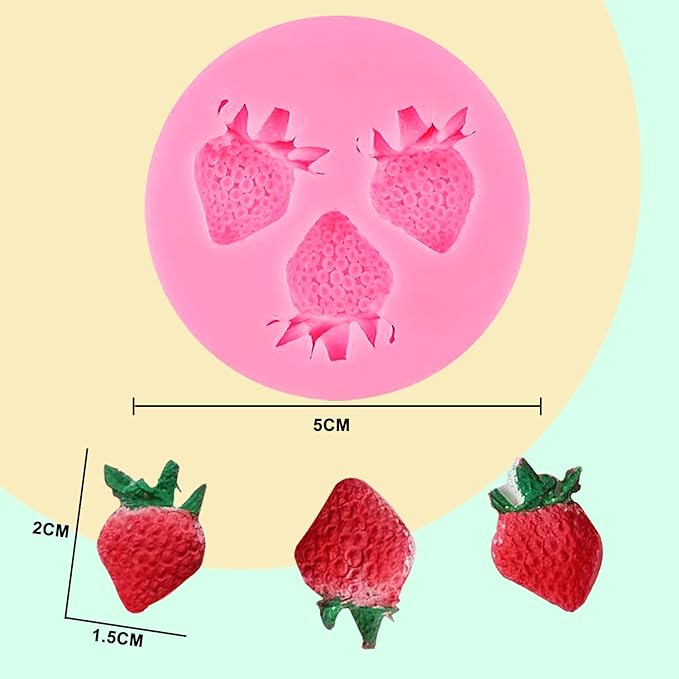 4 Pcs Strawberry Baking Mold Fruit Silicone Fondant Mold Strawberry Leaf Flower Chocolate Molds DIY Cupcake Molds for Candy Jelly Clay Ice Cream Soap Cake Topper Decoration