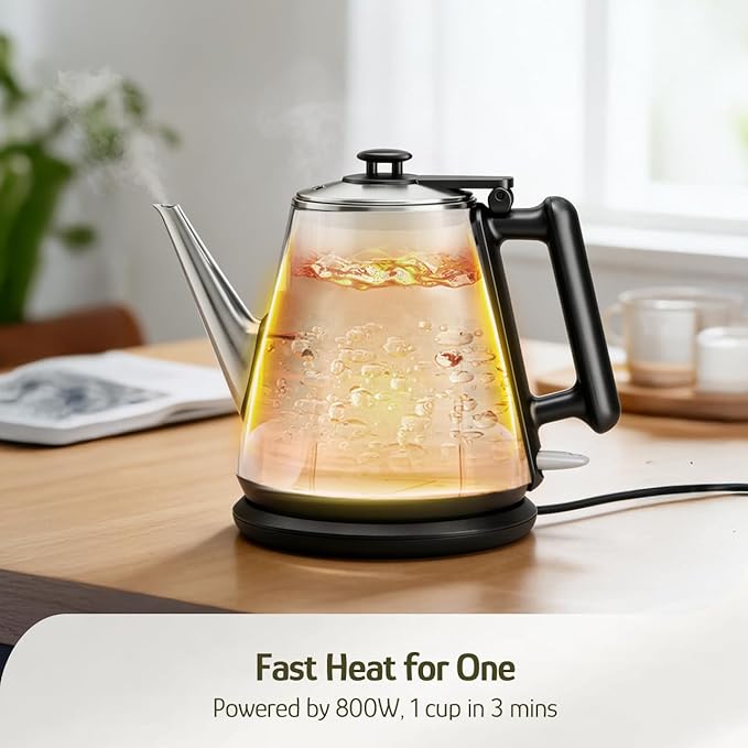 Hazel Quinn Electric Kettle - 1L/34oz Small Tea Kettle, 800W Fast Boil, All 304 Stainless Steel Interior, Double Wall for Cool Touch and Thermal, Auto Shut-Off, BPA-Free, Cordless - Jet Black
