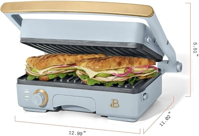 Panini Press Indoor Grill 1 2-in-1200W Non-Stick Removable Plates Sandwich Maker by Drew Barrymoree. (Cornflower Blue)