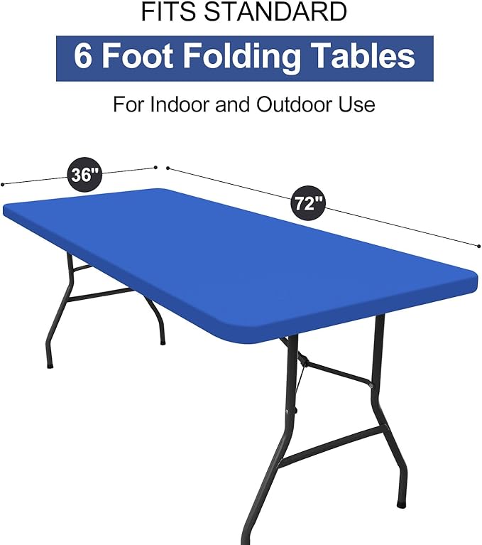 homing Rectangle Table Cloth Cover, Waterproof Polyester Elastic Fitted Tablecloth, Fits for 6 Foot Folding Tables, Washable Table Protector for Picnic, Camping, Outdoor (Blue, 36" x 72")