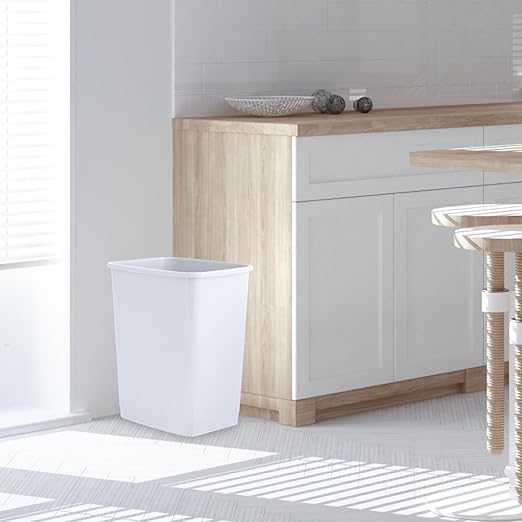 Superio Kitchen Trash Can 9 Gallon Slim Unlidded Waste Bin Only 37 Qt Durable Plastic, Fit Small Spaces, Office, Bathroom, Under Counter (White)