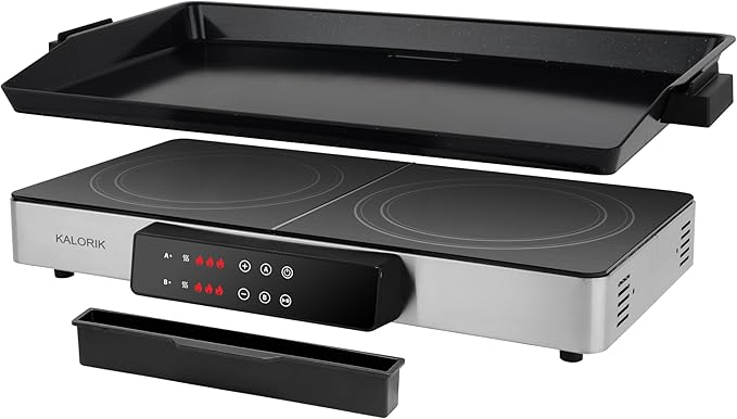 Kalorik Electric Griddle & Double Burner Cooktop MAXX Series 2-in-1 Cooker 22-Inch Cooking Surface 500F Max Temperature Teppanyaki Griddle Plate, 1800-Watts, Stainless Steel
