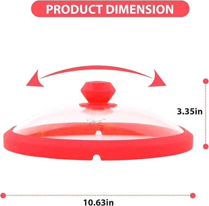 Microwave Glass Cover Splatter Guard Lid with Anti-scald Silicone Handles and Vented Edge for Food Pot Plate Cover 10.5 inch Red