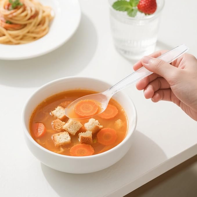 500 Count Clear Plastic Spoons, Heavy Weight Disposable Spoons Cutlery Plastic Utensils, Clear PlasticSilverware Bulk