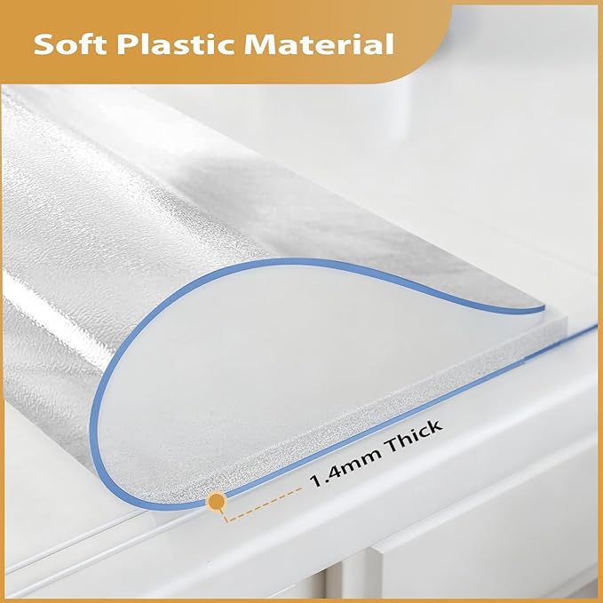 Frosted Table Protector 42 x 78 Inch, 1.4mm Thick Waterproof PVC Plastic Table Cover, Durable Table Pad for Dining Room, Kitchen, Writing Desk, and Coffee Tables