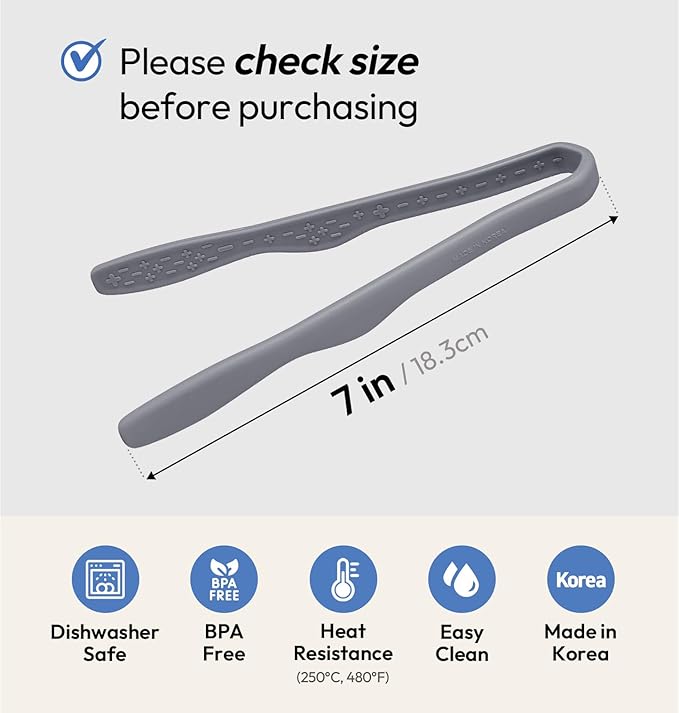 carrotez 2 Pack Mini Silicone Toaster Tongs, Anti-Slip,Non-Scratch mini tongs 7inch silicone tongs - Modern Grey