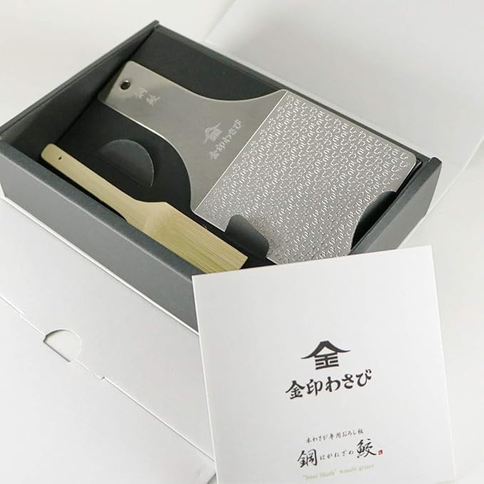 Sustainable Stainless Steel Wasabi Grater - Hagane Zame REGULAR - Grate Wasabi, Garlic, Ginger, Apples, Fruits, Vegetables, Creamy Texture/Kinjirushi Wasabi (Reguar, 6.8 inch x 3.3 inch)