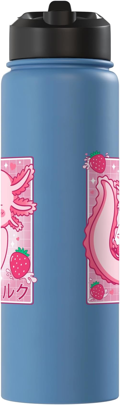 Kawaii Axolotl Strawberry Milk Shake Carton Japanese Anime Stainless Steel Insulated Water Bottle