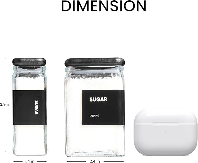 APT 1101 Glass Storage Jars with Bamboo Lid, glass canisters with airtight lids, Clear jars with lids for Spice, Cookie, Candy, Tea, Coffee Bean and Rice (Black, Spice Jar Set (4 oz, set of 12))