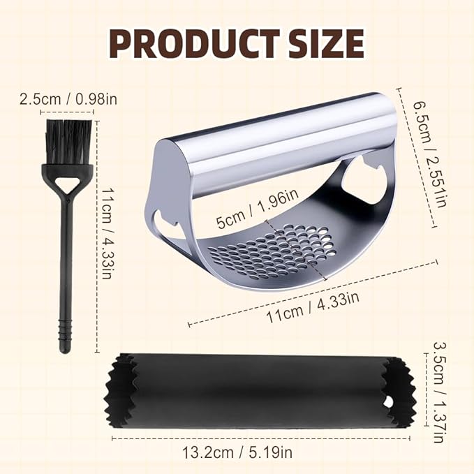Stainless Steel Garlic Presser, Upgrade Rocker Crusher Masher with Garlic Peeling, 2026 New Portable Manual Stainless Steel Garlic Press for Home Kitchen Utensils (1)