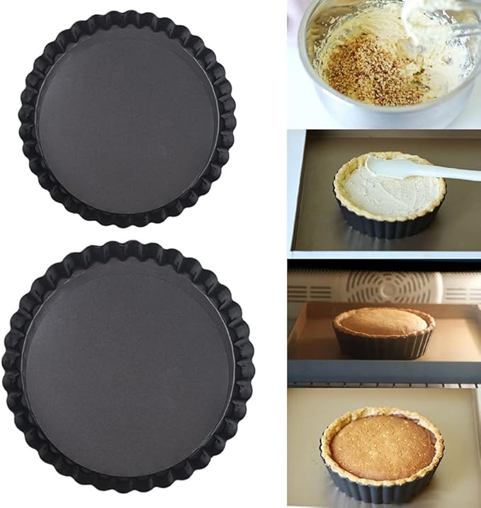 CALIDAKA Tart Pan Non-Stick Carbon Steel Quiche Pan Removable Bottom Pie Pans for baking Quiche Baking Dish(SIZE:8inch)