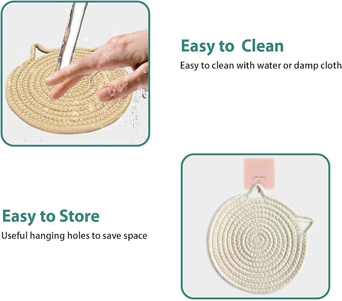 UKJENT Trivets for Hot Dishes - 4 Pcs Cotton Trivet Mats, Heat Resistant Hot Pads Pot Holders Set for Hot Pots & Pans, Kitchen Counter Farmhouse Table New Home Decor Essentials(7 inch & 9 inch)