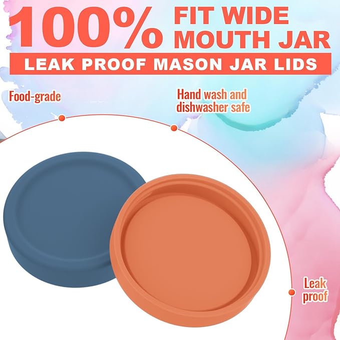 Teenyyou 6 Pcs Silicone Wide Mouth Lieds for Mason Jar Thickened Leakproof Lid for 70 mm All Wide Mouth Mason Jars, Reusable Large Canning Jar Caps Christmas Housewarming Gift (Vintage Color)