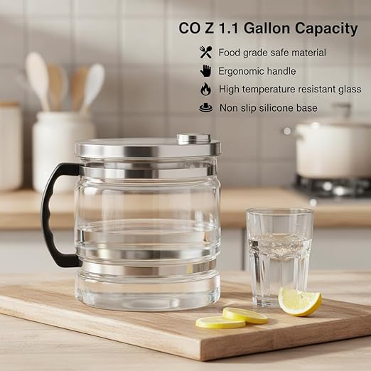 CO-Z 1.1 gal Water Container for Distiller, 4L Distilled Glass Carafe with Nonskid Bottom, Countertop Replacement Distilled Water Pot, Water Glass Jar Water Distiller for Home