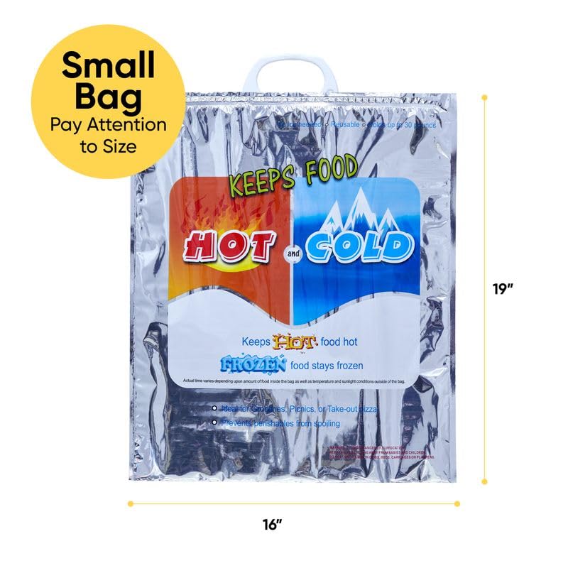 Superio Hot and Cold Insulated Bags for Food Delivery, Grocery Shopping Bags, Food Storage for Hot and Frozen Food for Travel, Disposable Cooler Bag, Reinforced Thermal Lunch Bag (1, 16"x19.25")