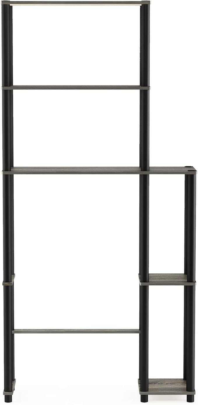 Furinno Turn-N-Tube Over The Toilet Storage, 5 Shelves Bathroom Organizer Space Saver Rack, French Oak Grey/Black