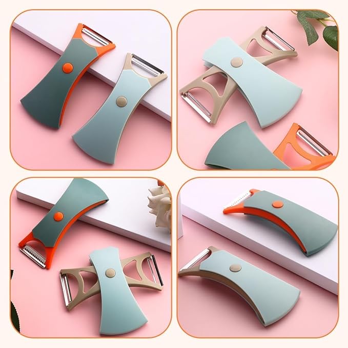 2 In 1 Fruit Peeler,Peeling and shredding Vegetables Potato Vegetable Peeler Carbon Steel Blade,Multi Function Stainless Steel Vegetable Peeler with Straight and Serrated Blades (A+B)