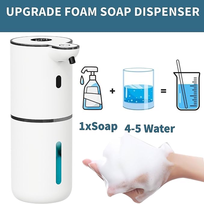 Automatic Soap Dispenser Touchless, Foaming Soap Dispenser 6 Adjustable Level Hands Free USB Rechargeable Dispenser Electric Wall Mounted Dish Dispenser Kitchen Bathroom