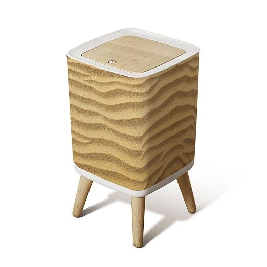 Small Trash Can with Lid Waves Sand Wastebasket with Press Cover Dog Proof Garbage Can Waste Bin for Kitchen Bathroom Nursery 2.6 Gallon