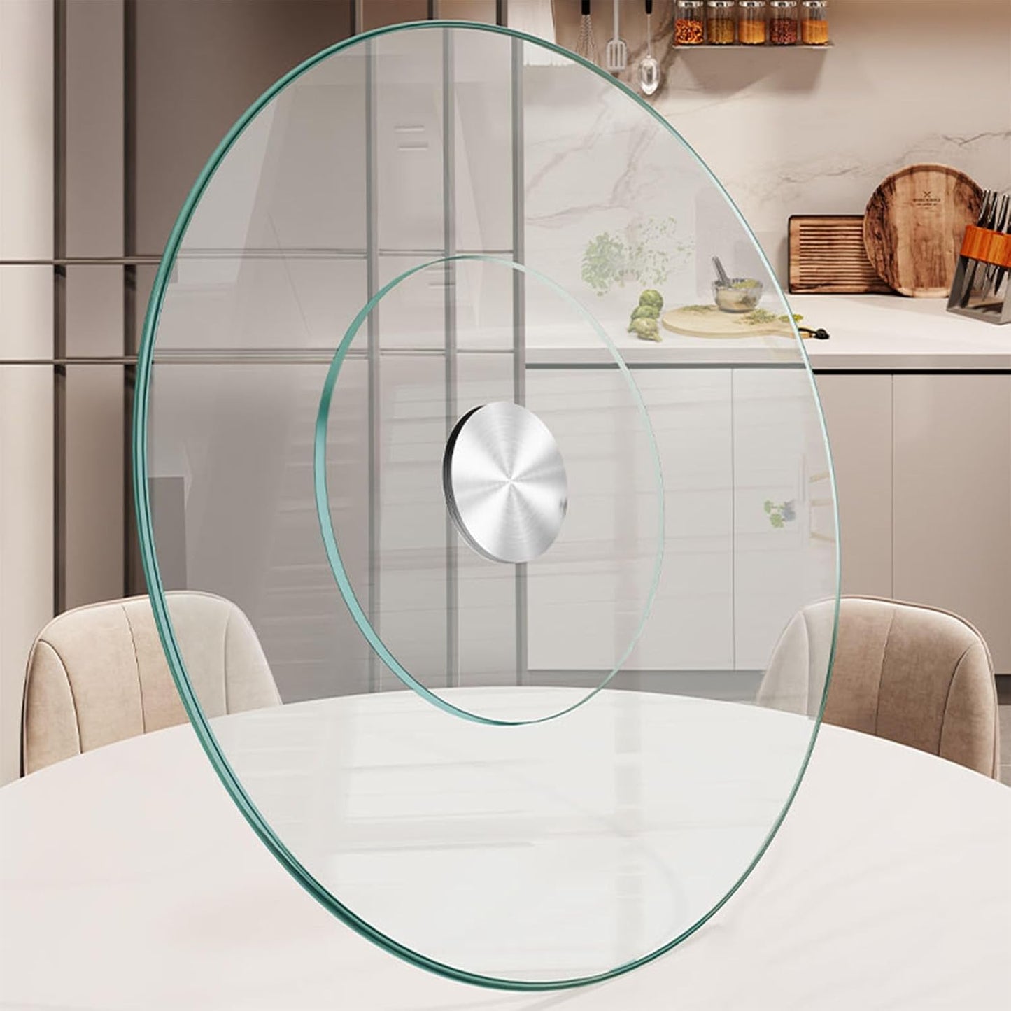 18.9 inch Glass Turntable Dining Table Large Lazy Susan Round Serving Plate Tabletop Rotating Tray with Swivel Assist System Silent & Smooth Spin (48cm / 18.9in)