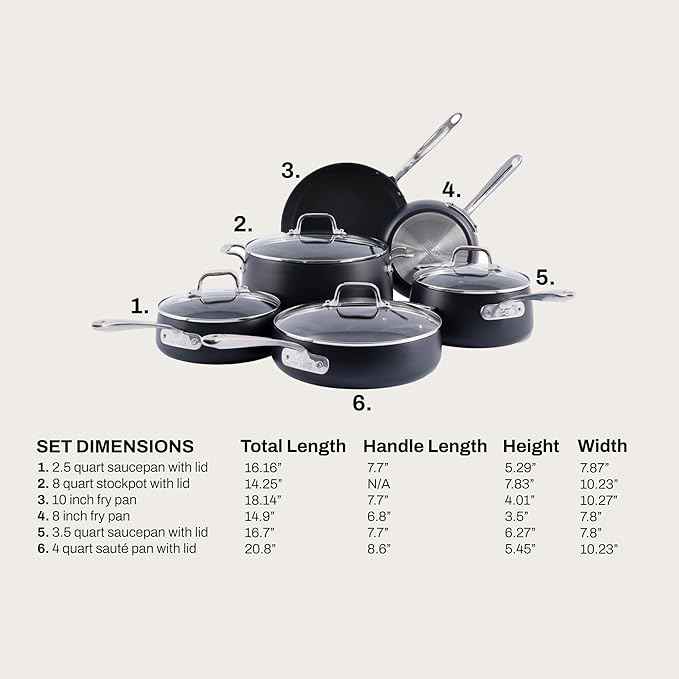 All-Clad HA1 Expert Hard Anodized Nonstick Cookware Set (10 Piece) Pots, Frying Pans, Dishwasher-Safe, Oven-Safe Up to 500°F Compatible with All Stovetops (Gas, Electric & Induction) - Black