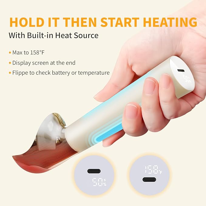Heated Ice Cream Scoop, Rechargeable Electric Scooper for Hard IceCream, Self Warming Spoon Max to 158℉, Rust-Proof, anti freeze handle, Easy to Clean