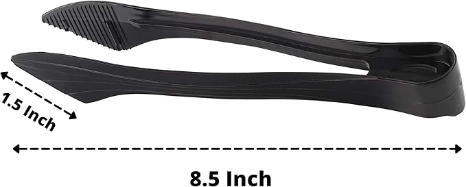 PARTY BARGAINS 8.5 Inches Plastic Serving Tongs, 12 Pack, Premium Quality & Heavy-Duty Black Plastic Tongs for BBQ, Salads, Grilling, Buffets, & Kitchen