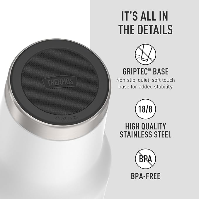 THERMOS 40 oz Stainless Steel Cupholder Mug w/Straw - White