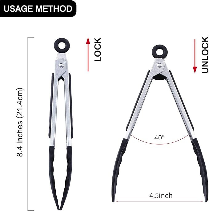 7 inch Cooking Tongs, MSY BIGSUNNY Set of 3 Mini Kitchen Tongs Silicone Serving Tongs With Silicone Tips for FoodGrill, Salad, BBQ (black)