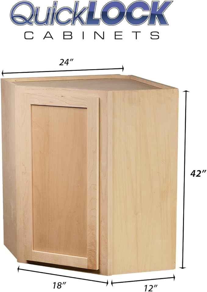 Quicklock RTA (Ready-to-Assemble) 42" Tall Wall Kitchen Cabinets - Shaker Style | 100% Hardwood | Made in America | Soft Close Hardware (Raw Maple, 12" D x 24" W x 42" H Corner)