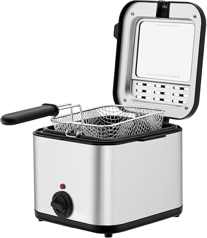 Deep Fryer with Basket, 2.5L Electric Deep Fryer, 1000W Electric Fryer with Viewing Window, Adjustable Temperature, Stainless Steel Body, For Make Various Fried Foods
