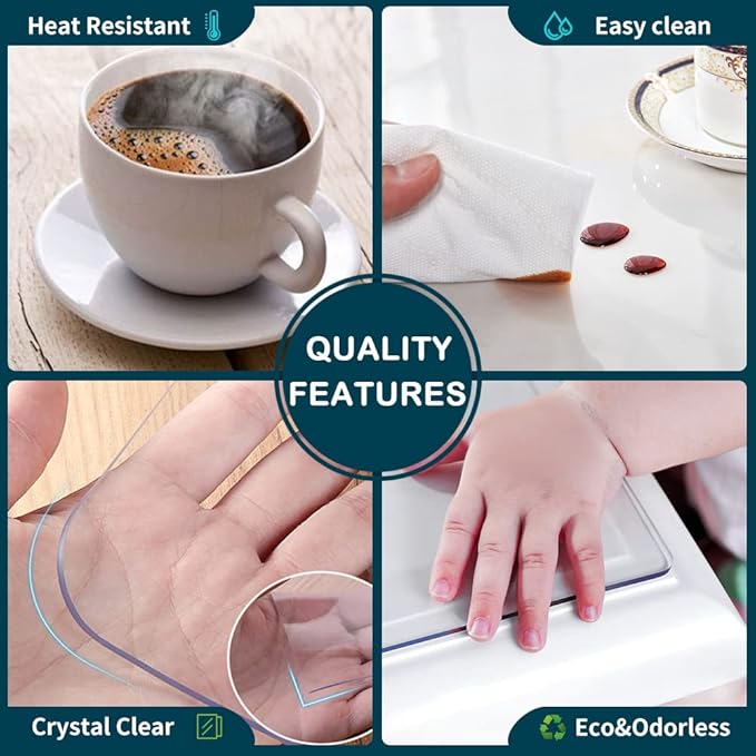 Wadrac Multisize Small PVC Clear Table Cover Top Protector-12x56 inch Heat Resistant Anti Scratch Plastic Cloths Rectangular Vinyl Non-Slip Desk Pad for Children Painting Coffee Table/Writing Desk