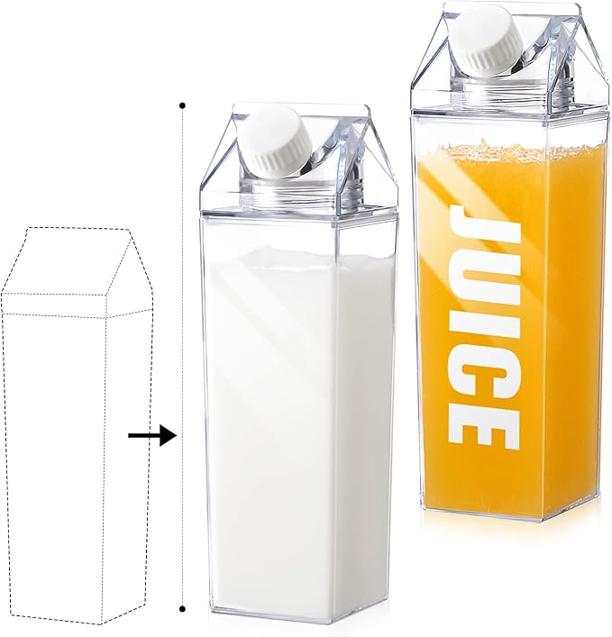 CHENGU Clear Milk Carton Water Bottle 1000 ml/ 34 Oz Portable Container Reusable Cute Plastic Milk Bottles for Juice Tea Jug Travel Camping Climbing Sports Outdoor Activities Drinking(2 Pieces)
