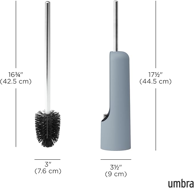 Umbra Touch Toilet Brush with Hideaway Holder – Durable, Slim, Plastic and Metal Bowl Cleaner with Bristles, Slate Blue