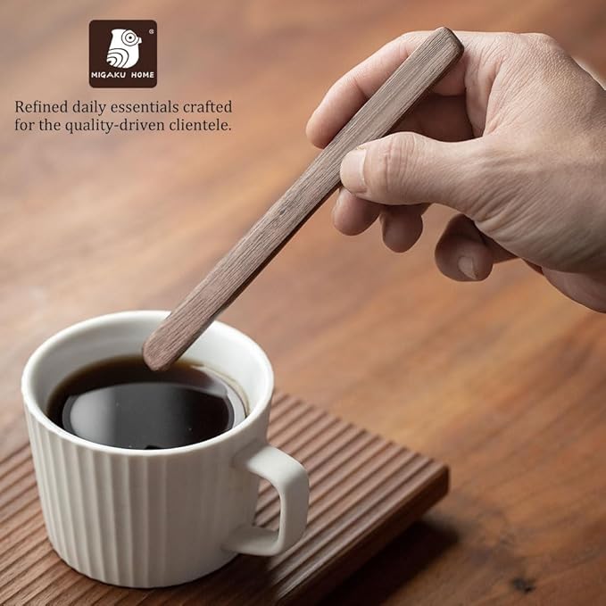 4Pcs Black Walnut Wood Coffee Stirrers 6″ Reusable Wooden Drink Stir Sticks for Coffee, Tea, Milk, Chocolate & Jam Spreader