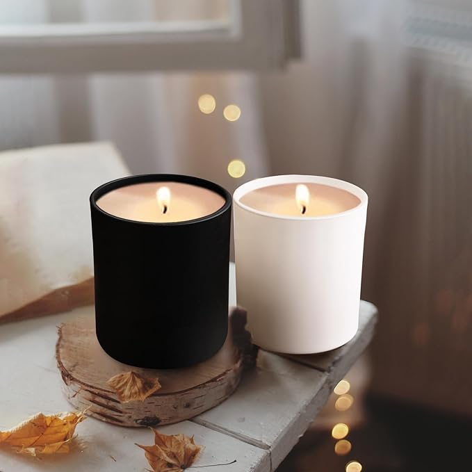 14 OZ Thick Candle Jars for Making Candles 12 Pcs, 3 Wick Empty Jars with Wood Lids for Candle Making, Sample Container,Matte White