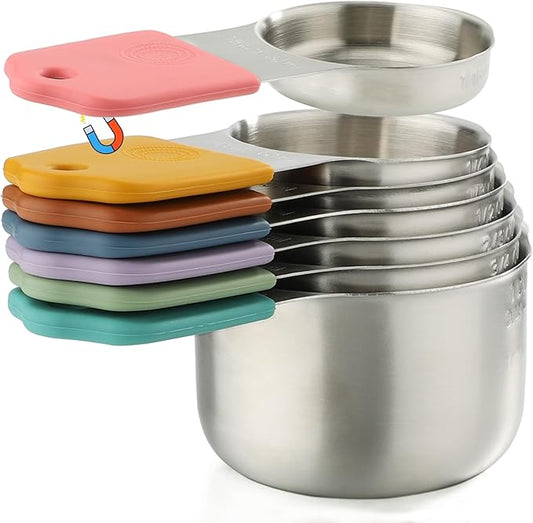 Magnetic Measuring Cups Stainless Steel Magnetic Measuring Cups Set of 7 Stackable Nesting Heavy Duty Metal Measure Cup for Measuring Dry or Liquid Ingredients