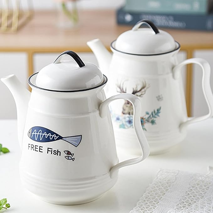 zxb-shop Pitcher Ceramic Cold Kettle with Handle Large Capacity Filter Teapot Household High Temperature Resistant Pitcher with Lid（60.6 Oz） Water Bottle (Color : H)