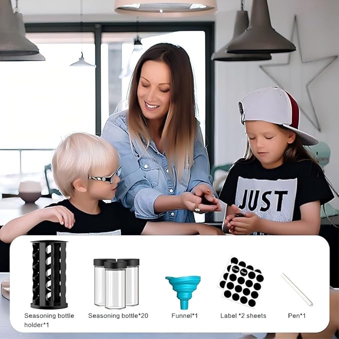 Rotating Spice Rack Organizer for Cabinet, Spice Racks Storage with 20 Jars, Spinning Spice rack for Kitchen Countertop, Spice Holder,Seasoing Storage Racks, Black